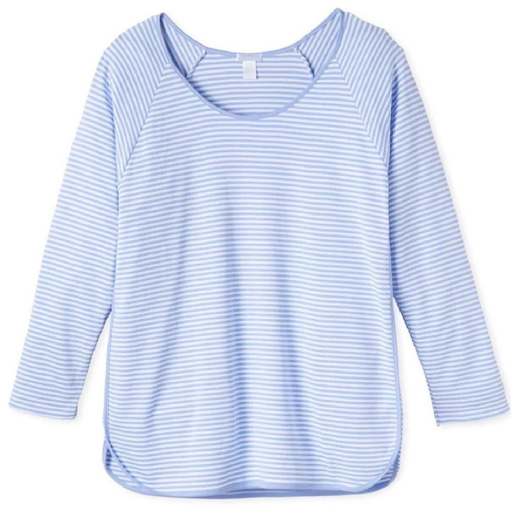 Lake Pajama Top Women’s Size Small Stripe Pima Cotton Long Sleeve Blue White